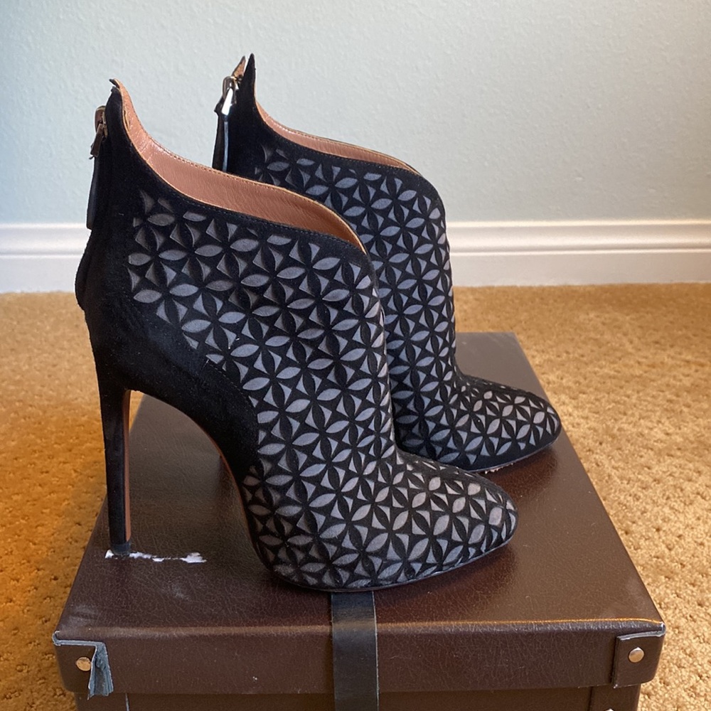 Alaia Black Chamois Bootie, Size 36, 115MM